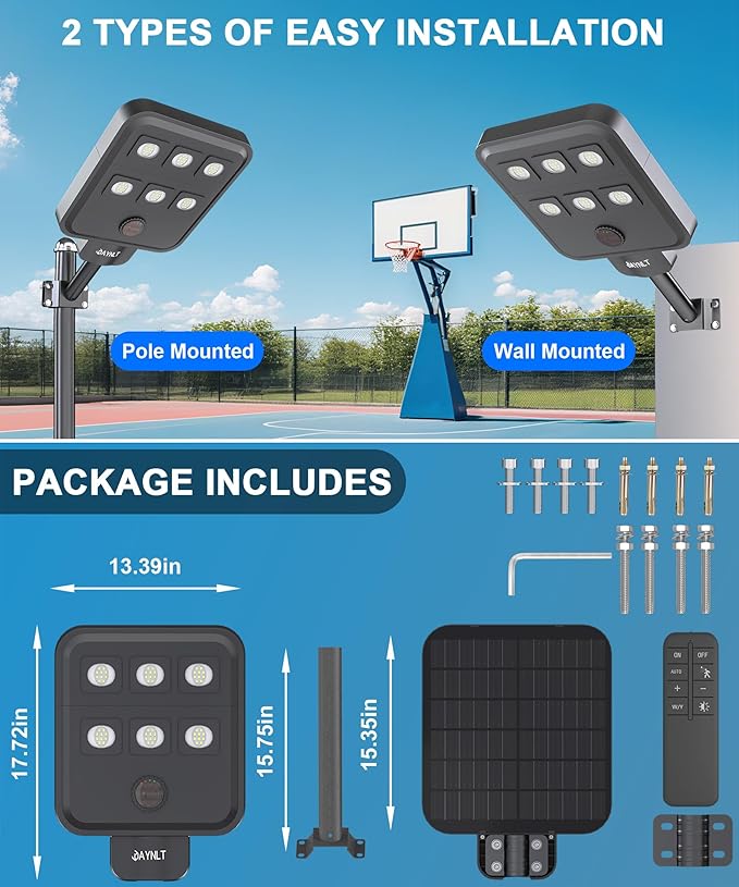 JAYNLT X-8000W Solar Street Lights Outdoor, Ultra-Large 6500K Commercial - Image 7