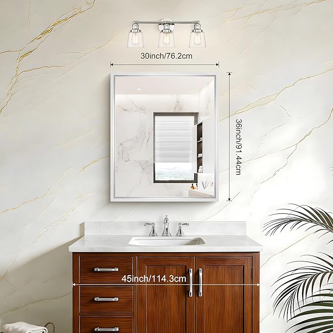 Silver Bathroom Mirror, 36 x 30 Inch Rectangular Wall Mirror 0.6" Thickened - Image 2