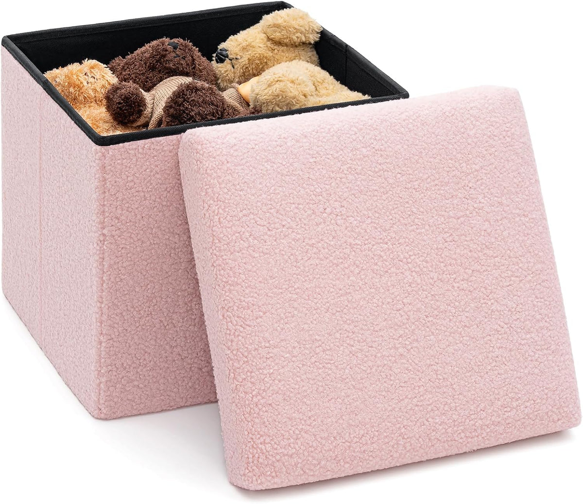 folding storage ottoman bench, 15 inch boucle small, main product view