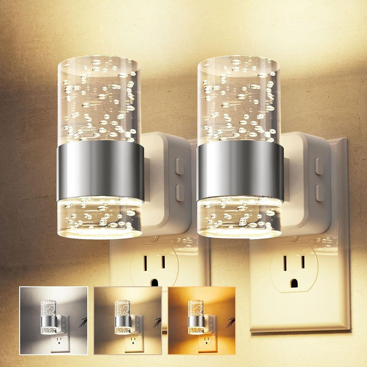 L LOHAS LED Night Lights Plug into Wall 2 Pack, Dimmable Night Light