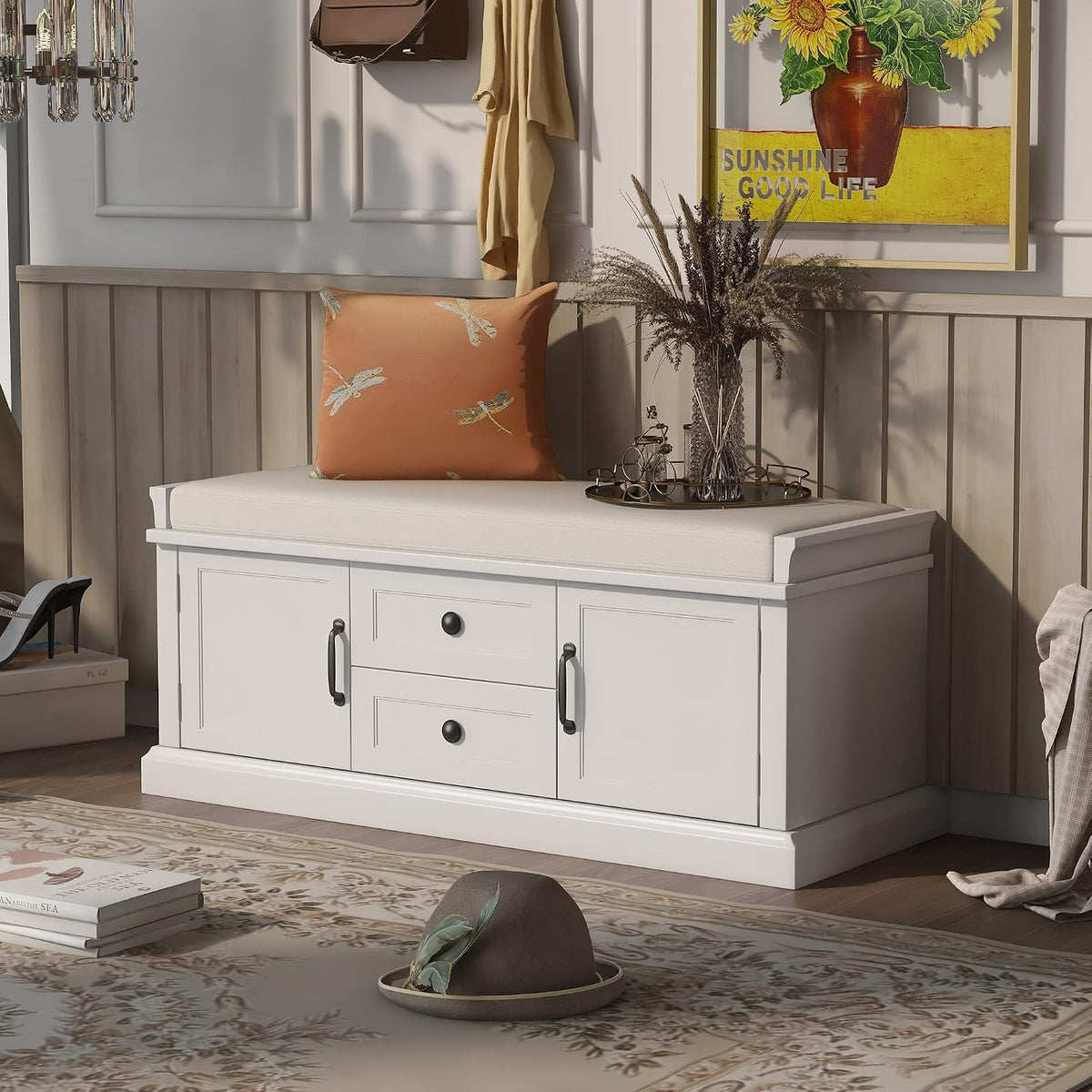 lumisol storage ottoman, solid wood storage bench with, main product view