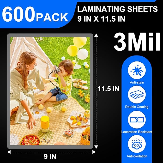 BURVAGY 600 Pack Laminating Sheets, 3 Mil, 9 x 11.5 Inches Thermal Laminating - Image 2