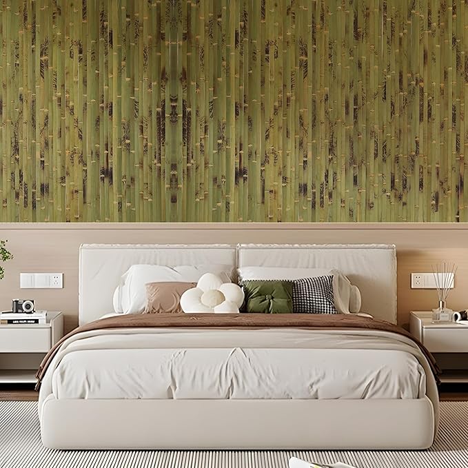 OUZUGIE 1 Pack 96x48 Inch Natural Bamboo Wall Panel – Green Burned Pole Wrap - Image 8