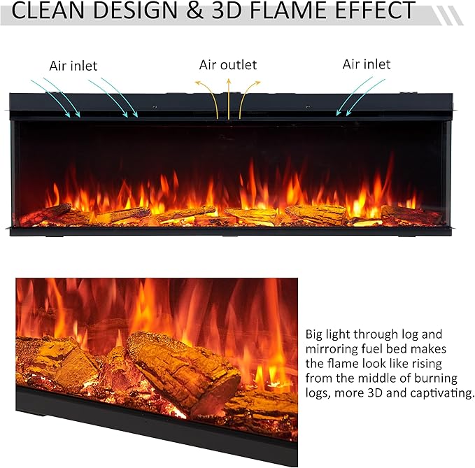 Legend Flame 59" W Smart Build in Electric Fireplace Insert, 1-2-3 Sided View - Image 3