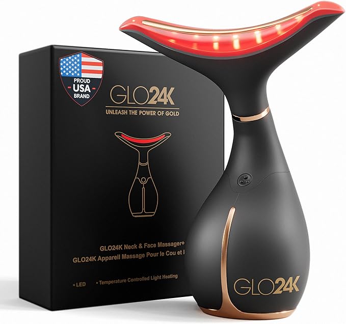 GLO24K Red Light Face & Neck Beauty Device – 3-in-1 Facial Massager Tool by GLO24K