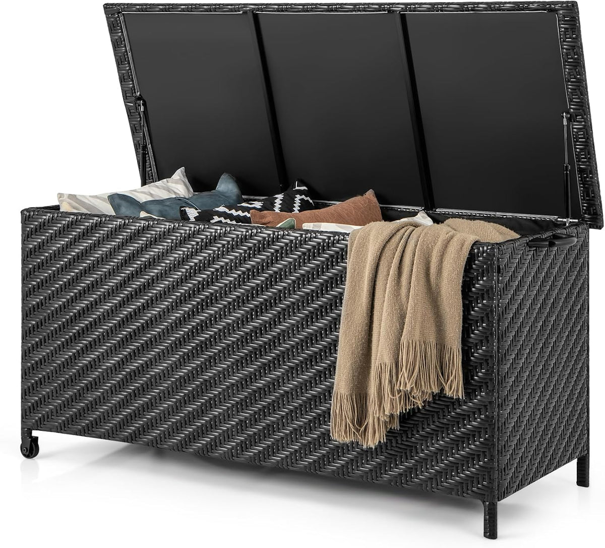 tangkula tightly-woven rattan deck box, patiojoy storage cabinet, main product view