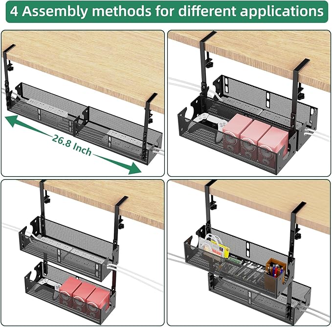 Multi-Model Under Desk Cable Management Tray 2 Packs Metal Under Desk Wire - Image 7