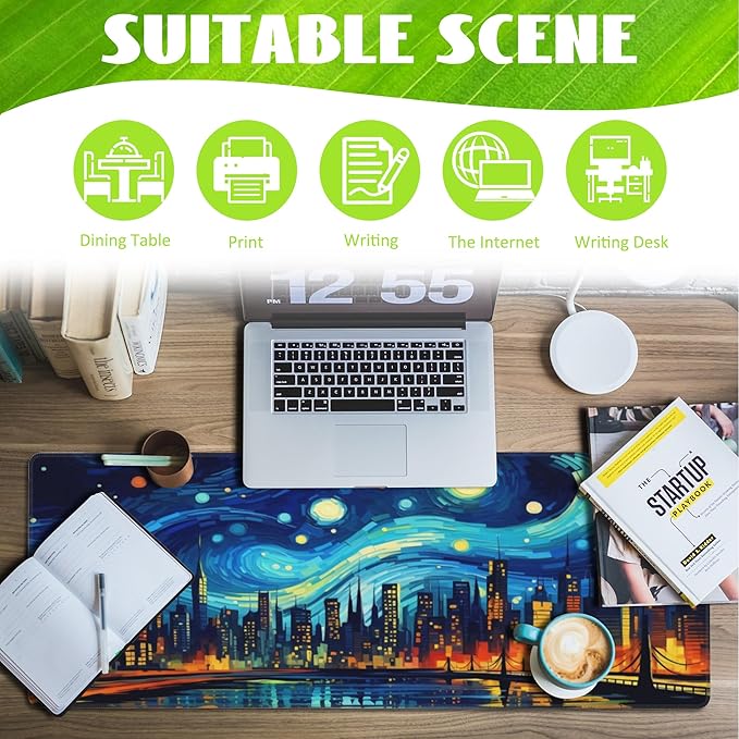 Eflxamz Desk Pad, City Starry Night Desk Mat, Abstract Oil Painting Large - Image 3
