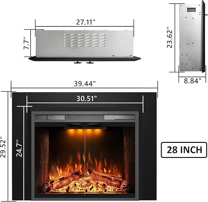 Velaychimny 40" Electric Fireplace Insert - Image 2