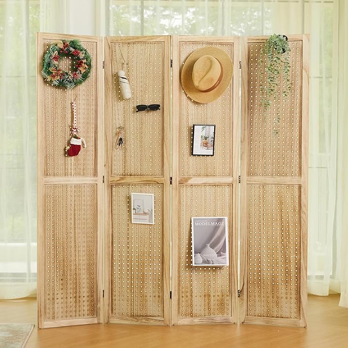 Pegboard Display, 5.6Ft Wooden Room Divider Folding Privacy Screens Portable - Image 9
