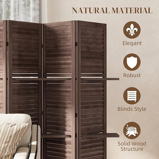 HOMCOM Room Divider, 5 Panel 67" Tall Wood Privacy Screen - Image 5