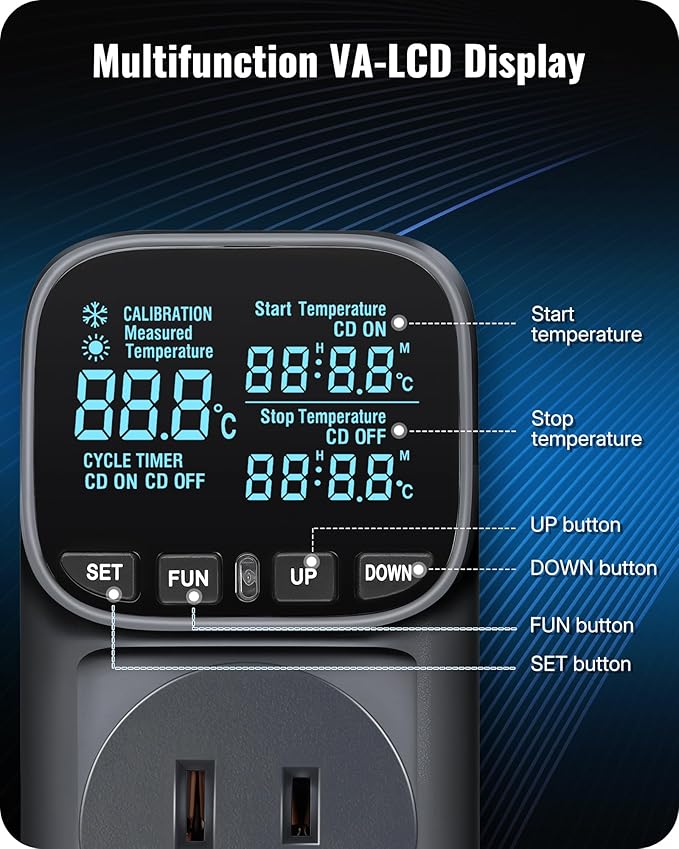 WILAWELS Digital Temperature Controller Outlet, 15A/1800W Heavy Duty Thermostat - Image 3