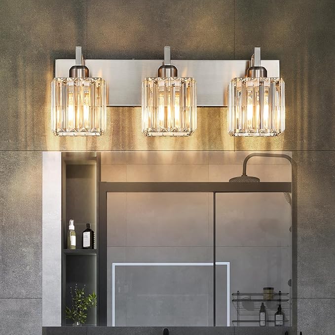 FDPBY Modern Bathroom Vanity Light 3-Lights Brushed Nickel Vanity Light Crystal - Image 3