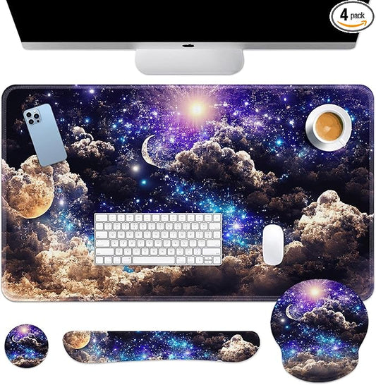 Britimes Moon Space Night Keyboard Mouse Pad Set Blue Cute Cloud 4in1 Large by Britimes
