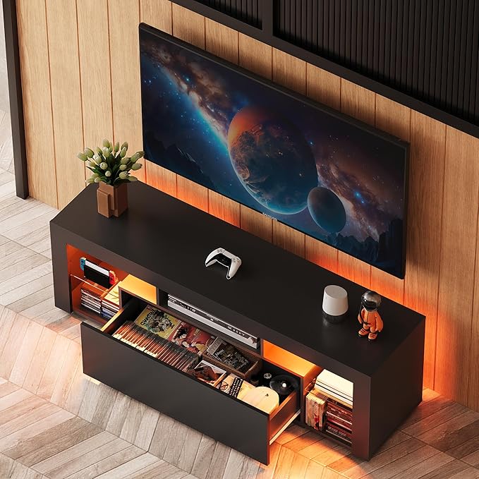 WLIVE TV Stand with LED Lights & 2 Large Storage Drawers, Modern Entertainment - Image 9