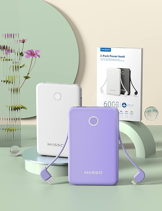 6000mah Ultra Slim Built in Cables Power Bank, Card Size Built in USB C Cords - Image 5