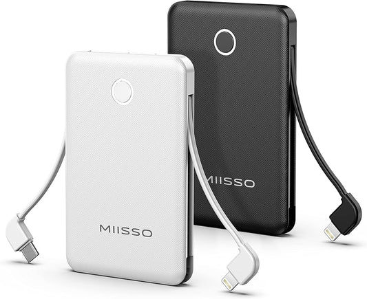 6000mah Ultra Slim Built in Cables Power Bank, Card Size Built in USB C Cords by MIISSO