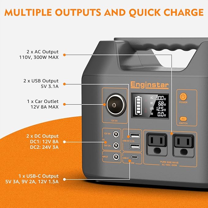 Enginstar Solar Generator, 296Wh Portable Power Station, 110V Pure Sine Wave - Image 4