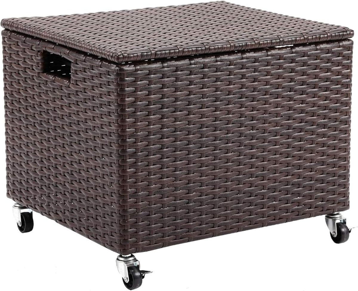 birdrock home rattan rolling storage box with lid, front angle view