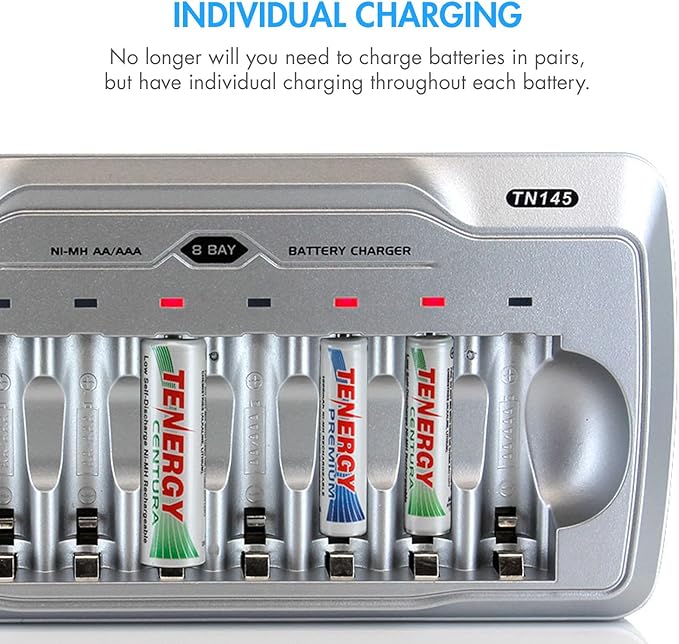 Tenergy TN145 8 Bay Charger and 8 Pack Rechargeable AA Batteries, Independent - Image 8