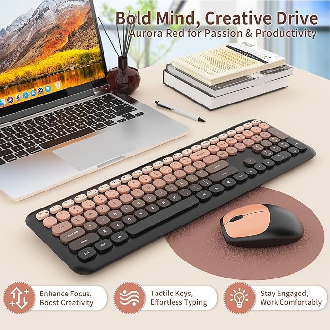 HotFox Wireless Keyboard and Mouse Combo, Full-Size Retro Typewriter Keyboard - Image 2