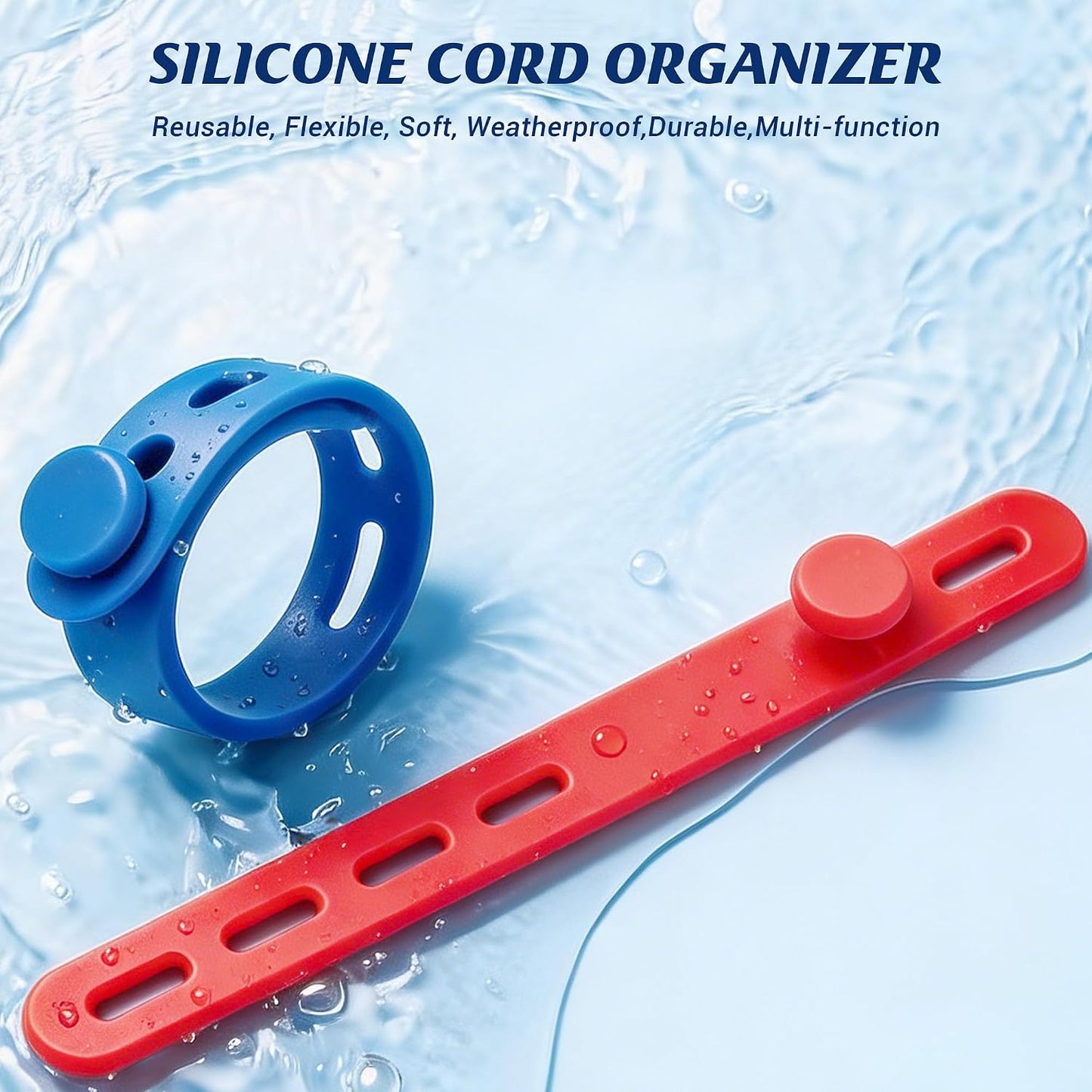 24 Pack Silicone Cable Ties, Cord Wrap for Home Office Travel Organizer | reusable, durable, adjustable, waterproof, elastic wire straps, multipurpose desk organization charger cord management holder