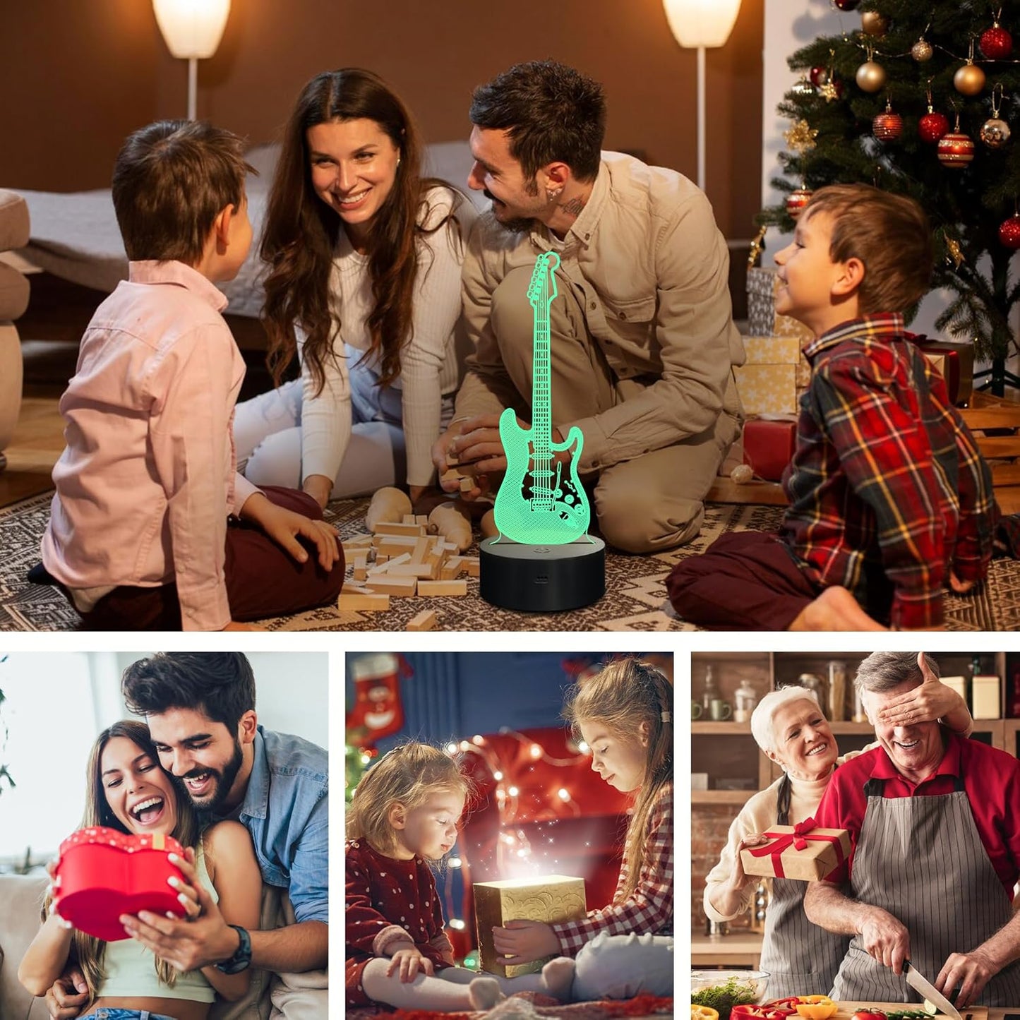CoolGift Mart Electric Guitar Night Light, 3D LED Optical Illusion Lamp with Remote Control and Timer, Gifts for Guitar Players Guitarists Music Lovers