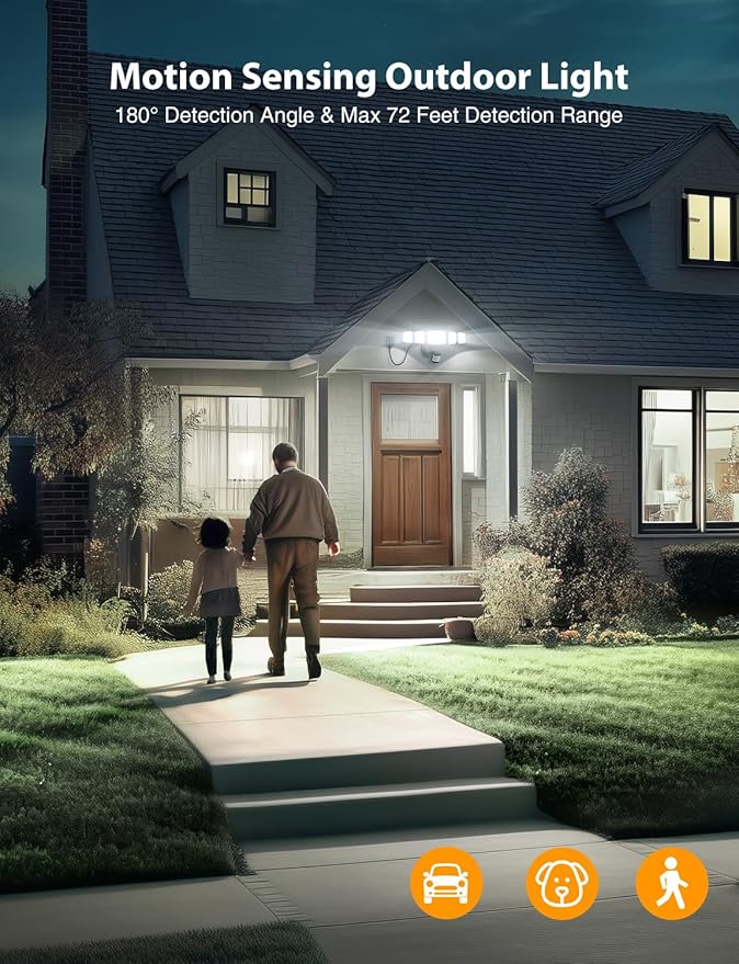 Onforu 5000LM Motion Sensor Outdoor Lights Plug in, 5 Head Motion Sensor Flood - Image 4