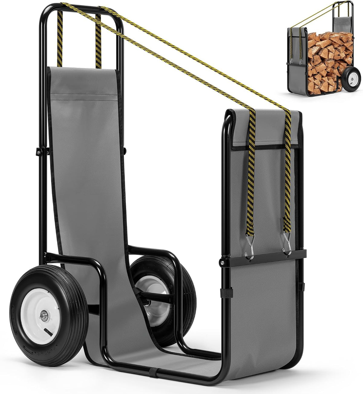 vivohome firewood log cart carrier with rubber wheels, main product view