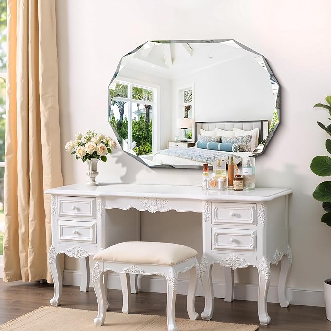 GLASHOM Frameless Bathroom Mirror, 30x40 inch Frameless Wall Mirrors Beveled - Image 2