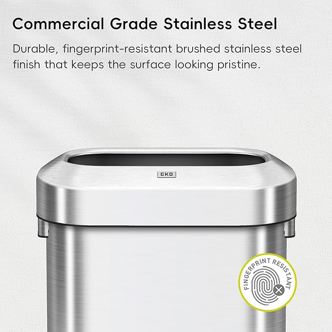 EKO Urban 24 Gallon/ 90 Liter Open Top Stainless Steel Slim Commercial Trash Can - Image 3