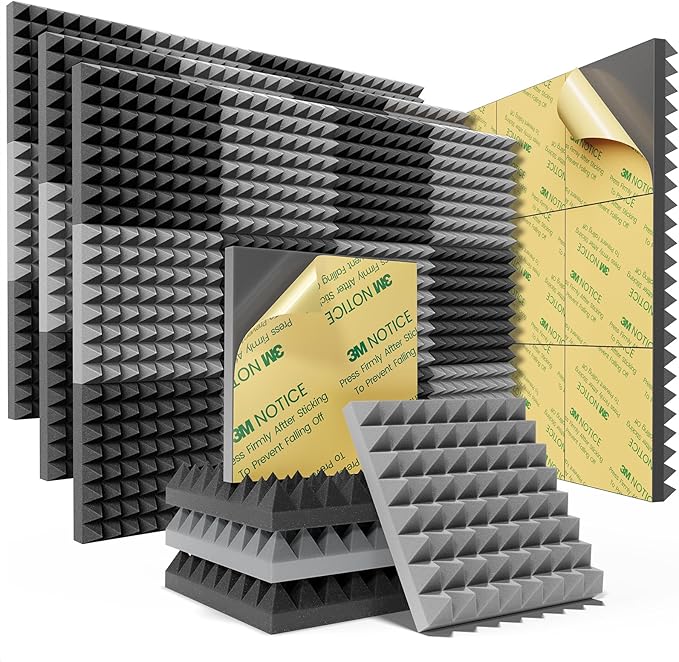 Sonicism Soundproof Wall Panels Self-Adhesive Pyramid 48 Pack, Sound Absorption by Sonicism
