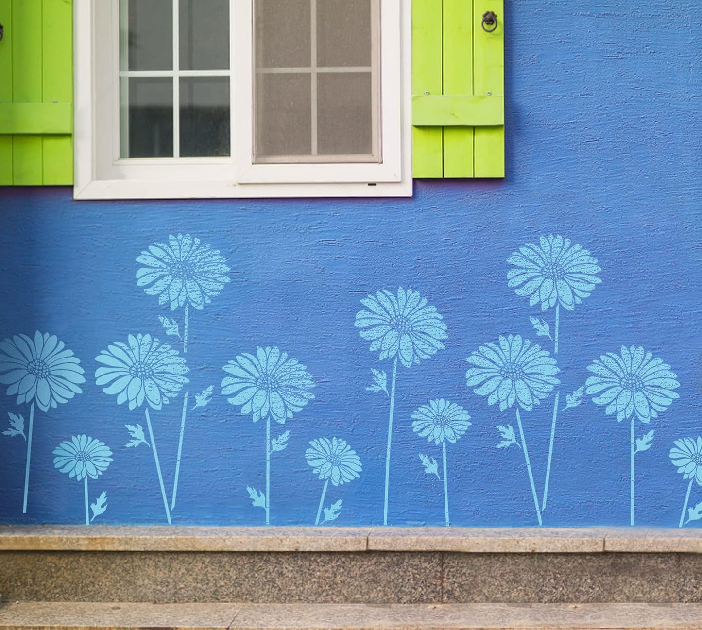 GSS Designs Daisy Wall Stencils 2 Pack Courtyard Walls Painting Stencil 12x12Inch Flowers Stencil for Fence Floral Stencils for Garden Decor