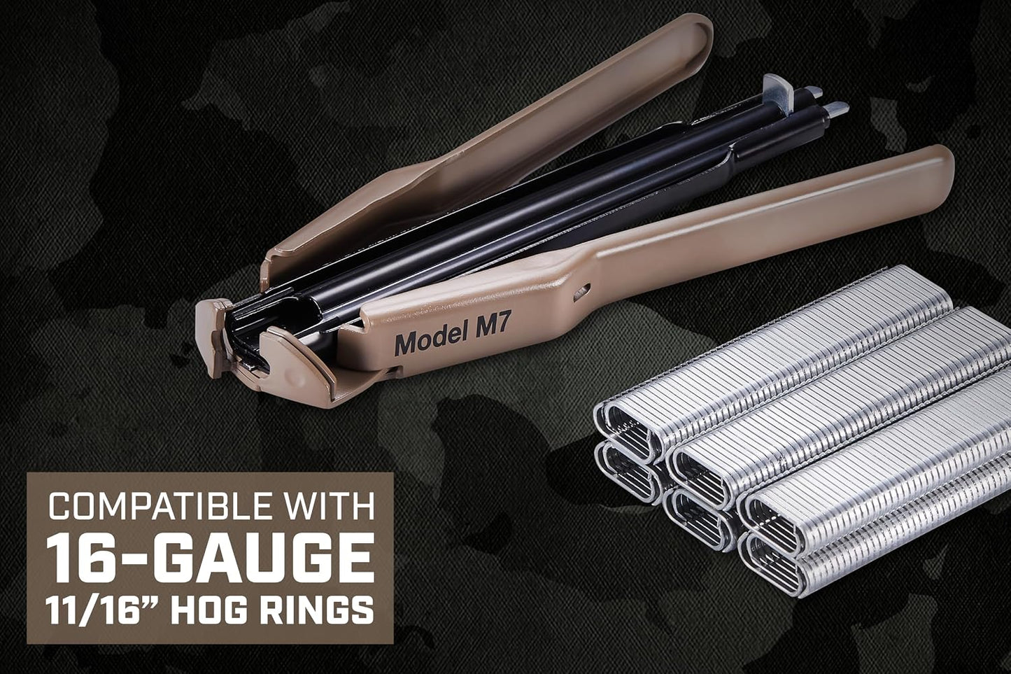 Spec Ops M7 Auto-Feed Hog Ring Pliers Kit, Heavy Duty One-Handed C-Ring Tool with 1,000 16 Gauge Hog Ring Fasteners, Spring-Loaded 50 Ring Magazine
