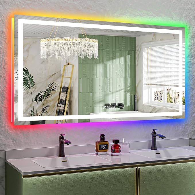 YEELAIT 66x36 Inch RGB LED Bathroom Mirror Front Light and RGB Backlit Lighted by YEELAIT