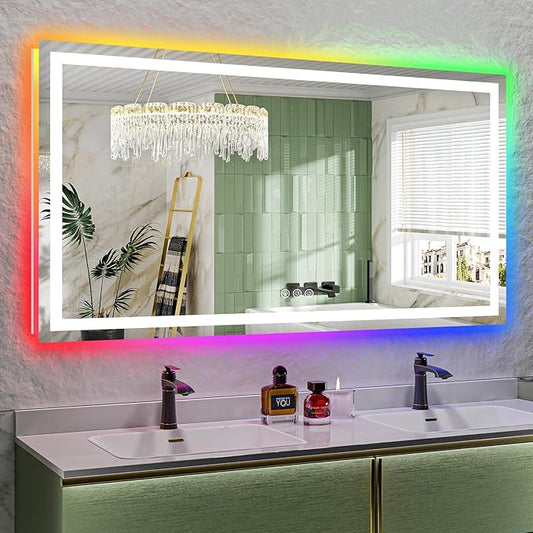 YEELAIT 66x36 Inch RGB LED Bathroom Mirror Front Light and RGB Backlit Lighted by YEELAIT