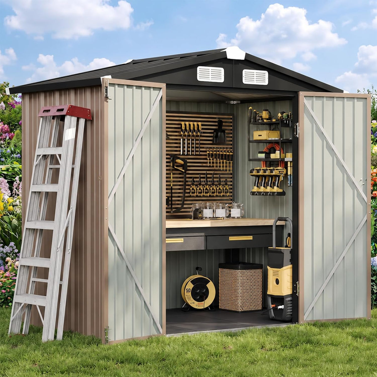 aoxun 6x4 ft shed outdoor storage shed with, main product view