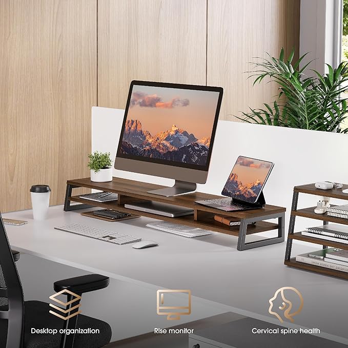 Fenge Dual Monitor Stand for Desk, 42.5in Large Monitor Riser for 2 Monitors - Image 8
