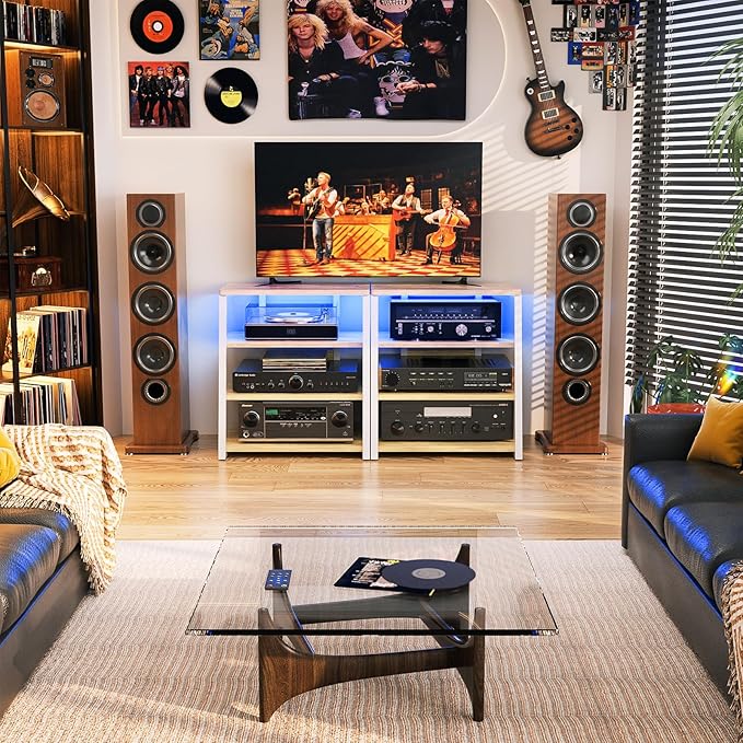 Besiost AV Media Stand with Outlets, Media Console with LED Lights, Stereo - Image 8