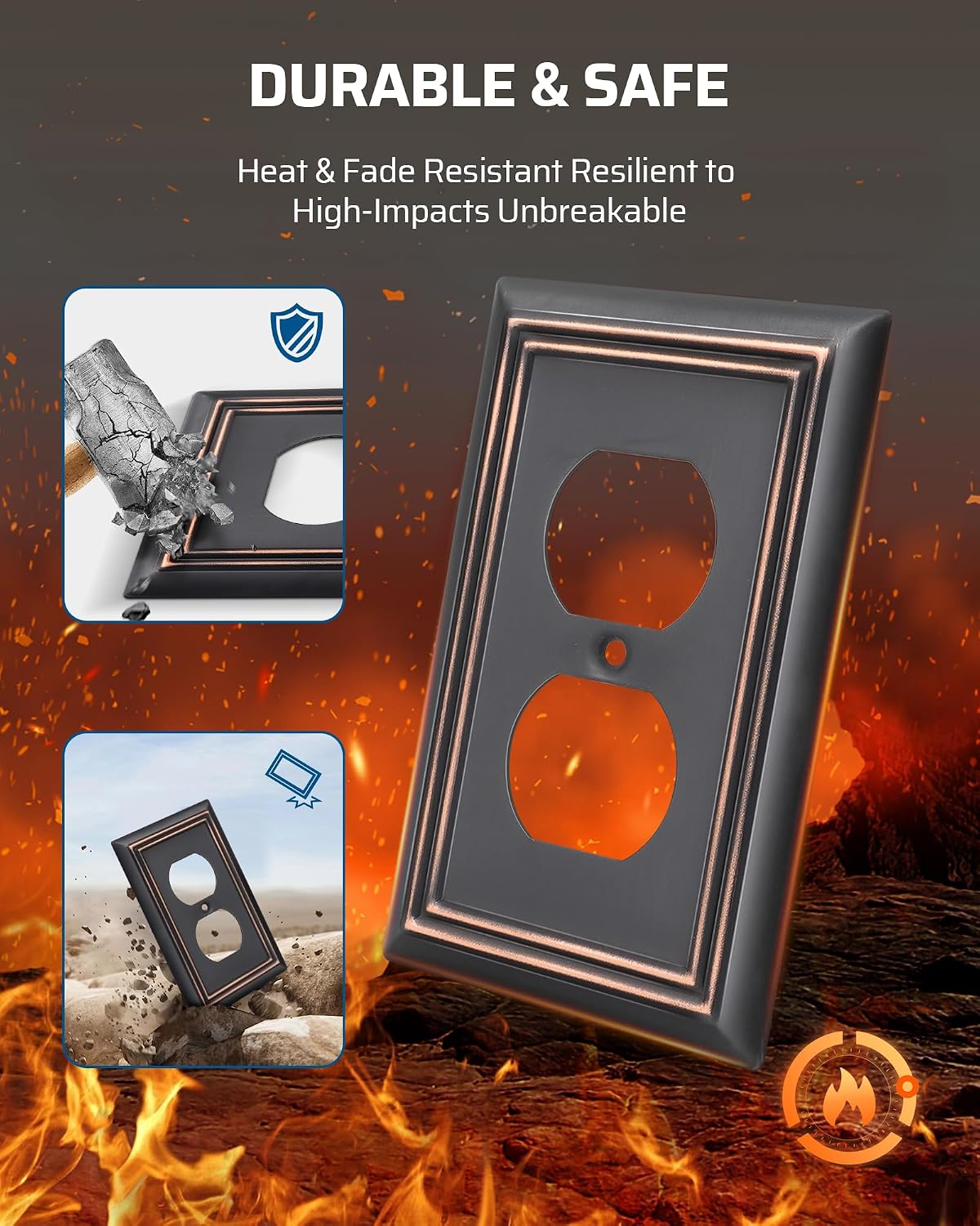 DEWENWILS 4 Pack Duplex Wall Plate, Metal Aged Bronze Wall Outlet Covers | 3.14"W x 4.92"H, Metal Face for Living Room, Bedroom, Kitchen, Fits GFCI, Dimmer, Toggle Switch