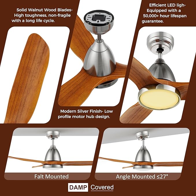 SMAAIR Walnut Solid 3- Blade Ceiling Fans - Image 3