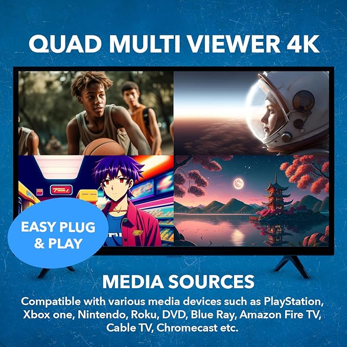 OREI 4K Multi HDMI Viewer Quad 4 in 2 Out, Matrix Switcher 4 Ports Seamless IR - Image 5