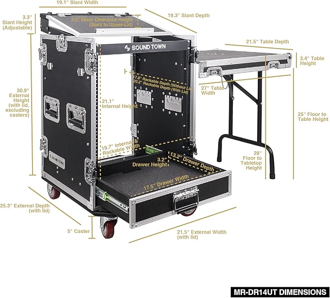 Sound Town 14U PA DJ Pro Audio Rack/Road ATA Case - Image 7