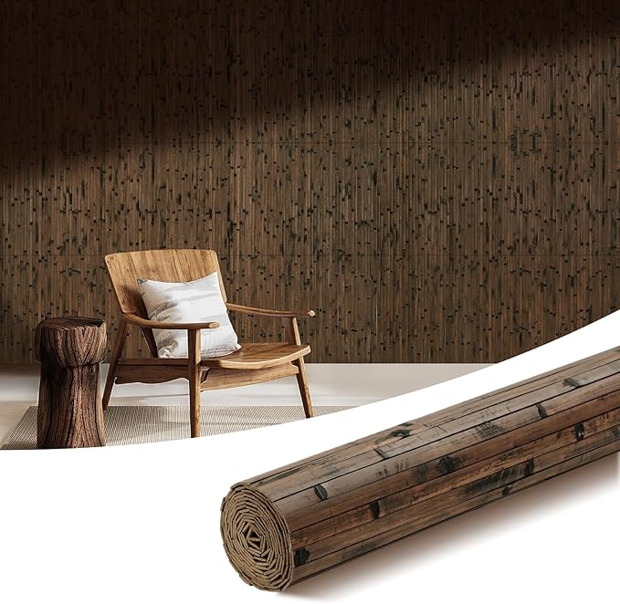 OUZUGIE 1 Pack 96x24 Inch Natural Bamboo Wall Panel – Brown Burned Pole Wrap by OUZUGIE