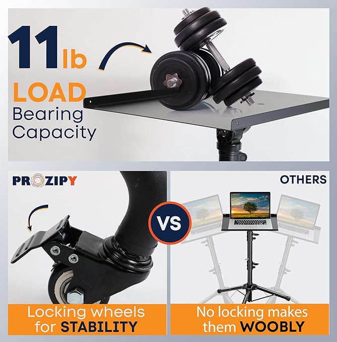 Prozipy Laptop & Projector Tripod Stand Adjustable Height 26 to 51” Wheely - Image 5