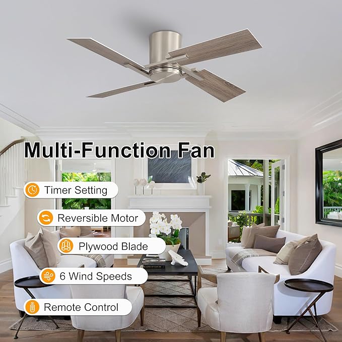WINGBO 48 Inch Flush Mount Ceiling Fan without Light - Image 2