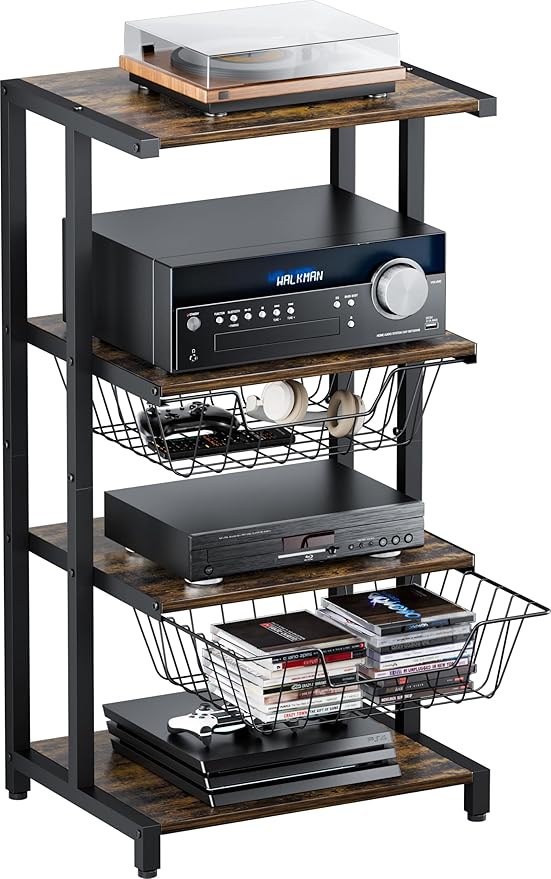 Ardier Media Stand with Two Detachable Baskets, 4-Tier AV Media Stand Corner by Ardier
