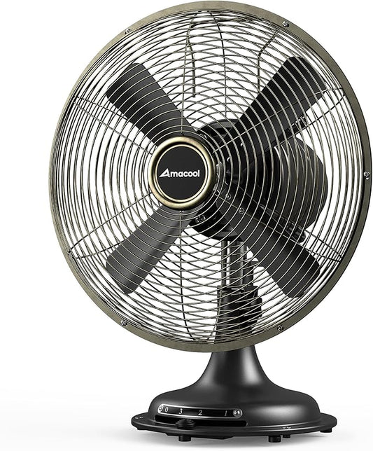 AMACOOL Oscillating Vintage Fan, All Metal 8" Retro Table Top Fan, Adjustable by AMACOOL