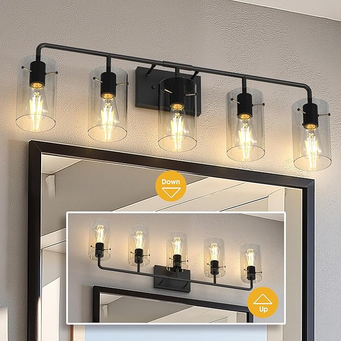 L LOHAS LED 5-Light Bathroom Light Fixtures, 33.85" Black Bathroom Vanity Light - Image 4
