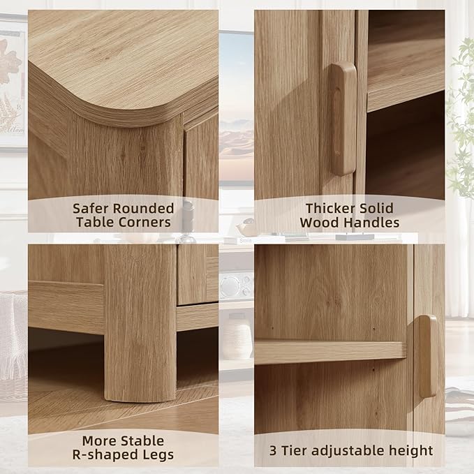 Joaxswe Farmhouse 55" Entertainment Center, Natural Oak Tv Stand - Image 6